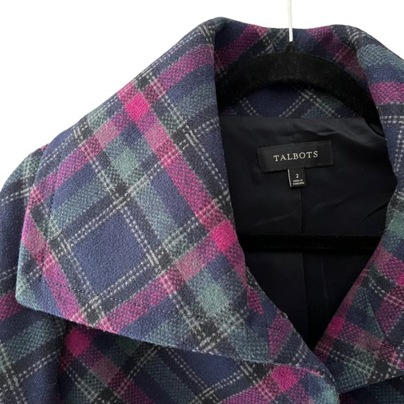 Talbots Wool Blend Tartan Plaid Peacoat - Picture 3 of 6